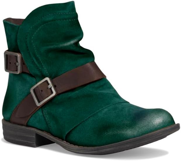 SHODENSE Women Vintage Low Stacked Heel Slouch Western Booties Round Toe Suede Combat Ankle Boots Side Zipper Burnished Short Riding Boots Pleated Buckle Strap Fall Winter Boot Fashion Comfy 4-11 M US