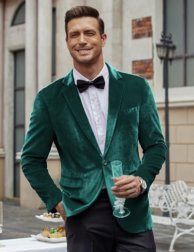 Image of COOFANDY Men's Velvet Blazer Notched Lapel Velour Suit Jacket One Button Tuxedo Jackets for Wedding Prom Party Dinner