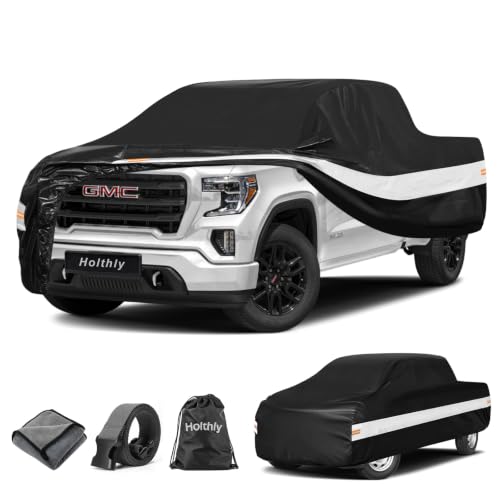 Image of 10 Layers Truck Cover Waterproof All Weather Custom Fit GMC Sierra 1500(2002-2026)Double /Extended /Crew Cab Short Bed, Outdoor Full Exterior Pickup Car Cover Sun Rain Snow Ice Protection. Black