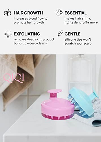 Image of QIQI Hair Scalp Massager Shampoo Brush with Soft Silicone Bristles, Anti Dandruff, Exfoliating with Scalp Care (Pink) HM35