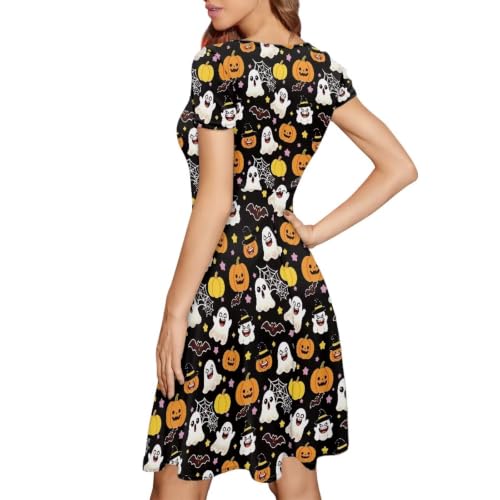 Image of HUGS IDEA Womens Puffy Swing Midi Dress Round Neck Short Sleeve Party A-Line Dresses