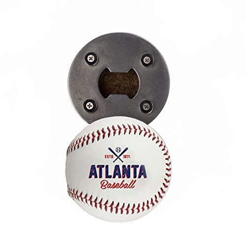 Atlanta Bottle Opener, Beer Bottle Opener Made From Real Baseball's Leather, Magnetic Bottle Opener & Cap Catcher - Cool Gadget For Teens & Present For Men #TOP4