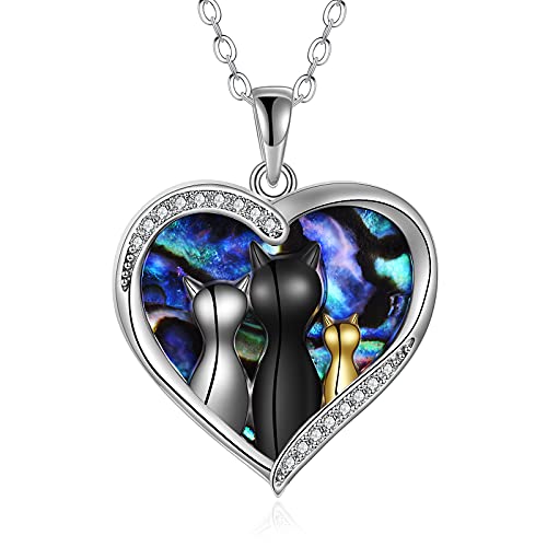 3 Cats Necklace 925 Sterling Silver Black Cat Jewelry Gifts for Woman Mother Grandmother Mother's Day Gift