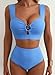 Herseas Women Bikini 2 Piece Cute Beach Fashion Vacation Clothes Cutout Bathing Suit Push Up Swimsuit Solid V Neck Swimwear Swimming Suit Sky Blue