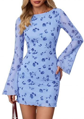 Image of PRETTYGARDEN Women's Fall Floral Long Sleeve Mini Dress