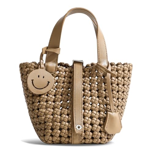 Image of Woven Handbags for Women Top Handle Satchel Handbag Basket Bucket Bag Small Woven Tote Bag Hobo Purses