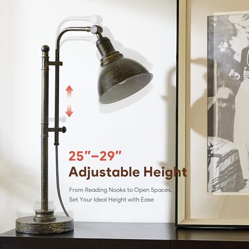Image of VONLUCE Rustic Desk Lamp, Adjustable Industrial Table Lamp for Home Office