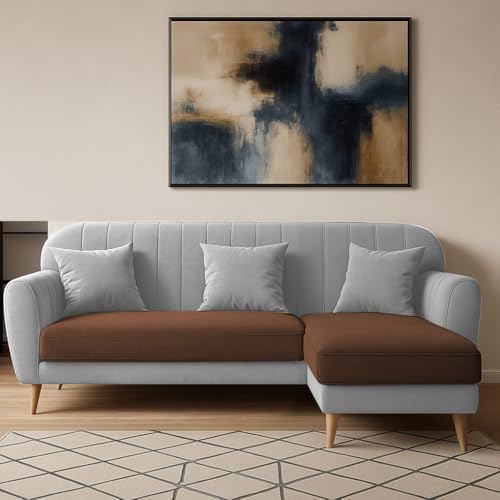 Image of Atticus RHS 4 Seater L Shape Sofa Set for Living Room (Brown Grey Fabric) Premium Fabric Sofa Set