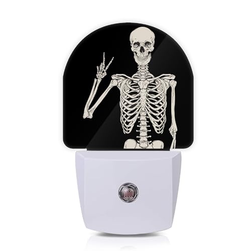 Axxitude Funny Skeleton Night Lights Plug into Wall for Girls Boys Room,Night Light LED Lamp Dusk to Dawn Sensor Round Lamp for Bedroom Bathroom Hallway Home Wall Decor Nightlight