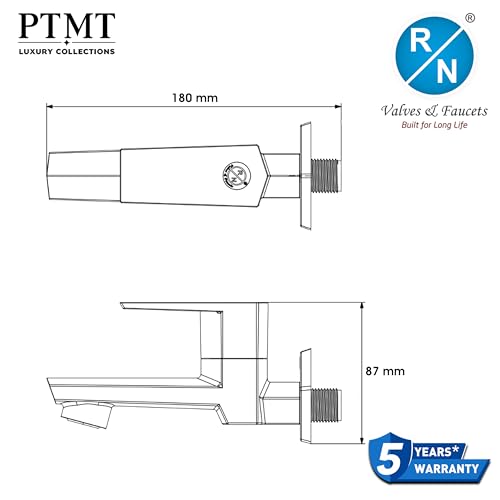 Image of RN PTMT Long Body Bib Cock for Bathroom | 15mm Long Body Foam Flow Water Tap with Flange | Luxury G20 Collection Faucet | High-Grade Engineering Polymer Tap (Ivory Bright Gold Dual, Pack of 2)