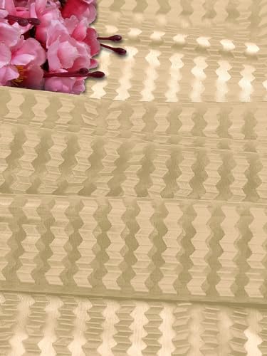 Image of Polyester Transparent Zig-Zag Net Sheer Curtains for Door Balcony Home Decoration, 10 feet Long, Beige, Set of 2