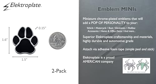 Image of Elektroplate 2 Mini Paw Print OEM Chrome Emblems for Motorcycles, Watercrafts, and Decorations | Universal Fit at 1.6 inch x 1.5 inch | Weatherproof | 2-Pack