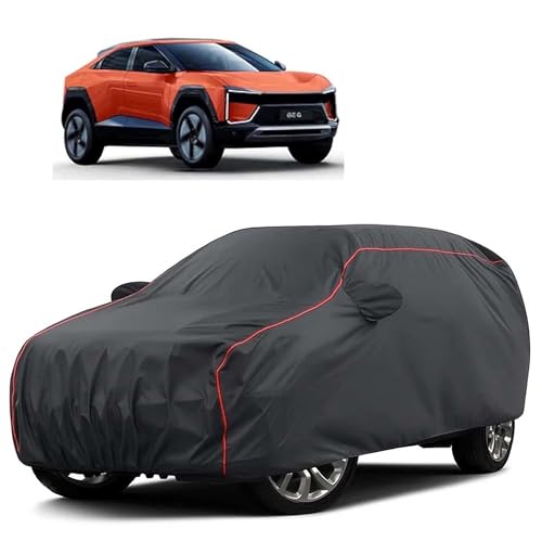 Image of Sulfar 100% Water Resistant Car Body Cover Compatible with Mirror for Mahindra BE 6 (Triple Stitched, Full Bottom Elastic, Dark Grey Tafetta with Red Piping)