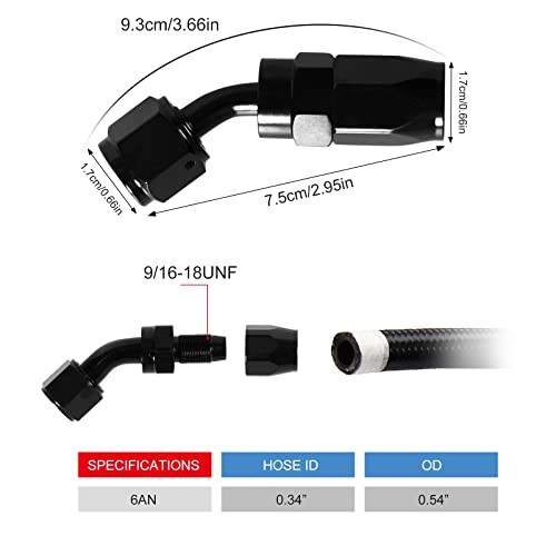 Image of 1PCS 6AN 45 Degree Swivel Hose End Fitting for Braided CPE Fuel Line Anodized Aluminum Alloy Black