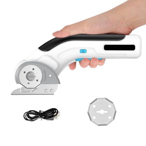 Handheld Electric Fabric Scissor Cordless Battery Powered with 2 Blades, Portable 4V Power Shears with Rechargeable 2Ah Lithium Battery, 340 RPM Cut Speed, 25mm Cut Thick for Leather, Plastic, Carpet
