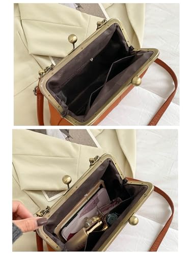 Image of Vintage Kiss Lock Tote Women 2026 Clasp Clutch PU Leather Purse Crossbody Shoulder Bag Everyday Chic Messenger Handbag