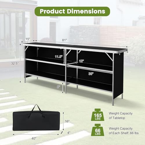 Image of COSTWAY 81 inch Folding Picnic Table, Portable Bar Table with Carry Bag