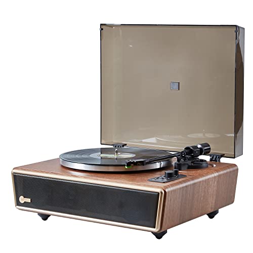 Arkrocket Huygens High Fidelity Bluetooth Record Player with Built-in Speakers Belt Drive Vinyl Turntable with Moving Magnet Cartridge, Bluetooth Input Output and Aux-in (Huygens Walnut)