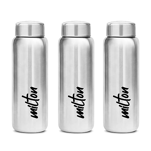 MILTON Aqua Stainless Steel Fridge Water Bottle, 750ml, Set of 3, Silver