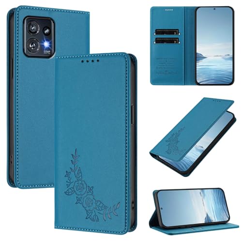 �X�}�z�P�[�X �Ή��@�� for Motorola Moto X40 / X40 Pro/Edge 40 Pro/Edge Plus 2023 5G�yRFID�u���b�N�z�y�J�[�h�z���_�[�t�����z �}�O�l�b�g�J�� �X�^���h�@�\�t���z�X�}�z�P�[�X LakeBlu