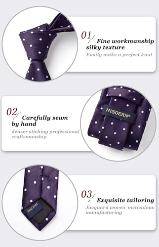 Image of HISDERN Polka Dot Ties for Men Classic Silk Ties and Pocket Square Formal Business Necktie Handkerchief Wedding Party