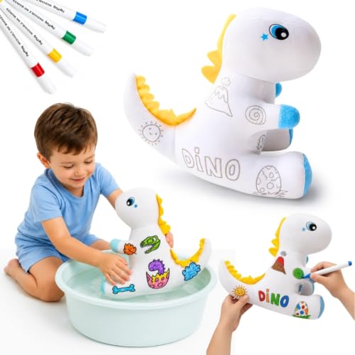 Image of PepPlay Redoobles Doodle Dinosaur- Color, Wash & Reuse Plush Toy for Kids 3-8 Years 4 Non-Toxic Washable Markers Screen-Free Travel & Bath-Safe Soft Toy Made in India Gift for Boys