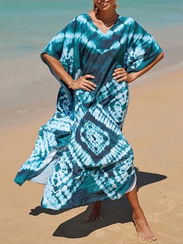 Image of Kaftan Dresses for Women Plus Size Summer Beach Dress with Print and Swim Cover Ups
