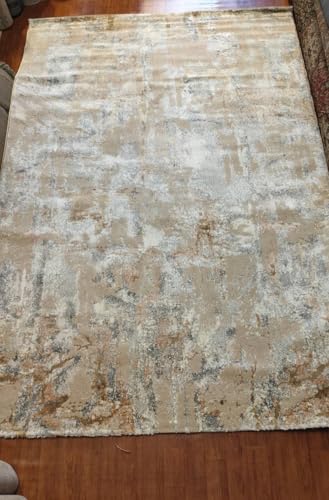 Image of 6x9 Feet (180x270 CM) Carpet for Living Room Hall & Bedroom - Ivory Multi Wave Modern Abstract Geometric Silk-Touch Luxury Hotel-Style Washable Anti-Skid Turkish Area Rug
