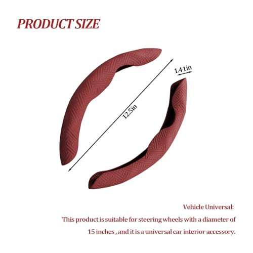 Ywdiml 2PCS Car Steering Wheel Cover, Segmented Nappa Leather Embossed Anti-Slip Steering Wheel Protector, Breathable Grip Automotive Interior Decor Accessories, Universal for Vehicles (Red)