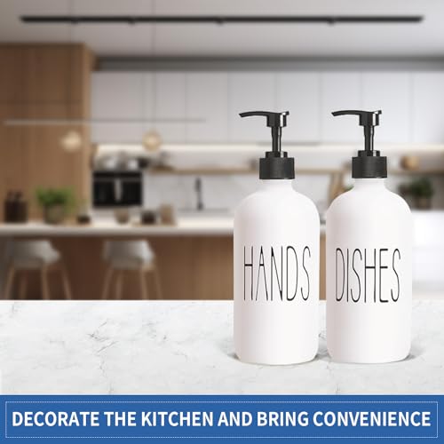 COHOSEGE 16 Oz Glass Soap Dispenser Set 2 Pack for Kitchen Sink,Contains Hand and Dish Soap Dispenser,White Kitchen Utensils by COHOSEGE - Image 4