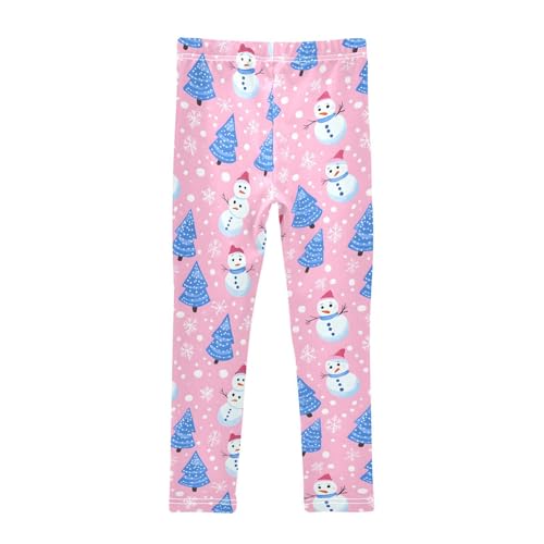 Blue Tree Snowmen Snowflake Pink Girls Leggings Ultra Soft Compression Yoga Gym Pants for Kids 4-10T2