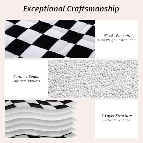 Wemore Flannel Fleece Weighted Blanket for Adult Twin Size 15 lbs, Dual Sided Luxurious Checkerboard Grid Heavy Blankets, Ultra Soft Throw Blanket, Plaid Black, 48 x 72 inches