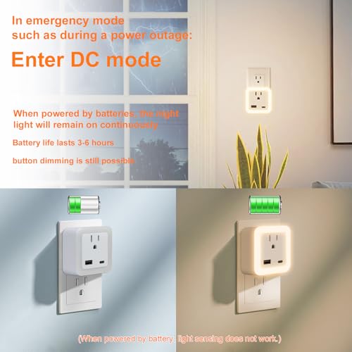 Image of JackonLux Night Lights Plug Into Wall 4 Pack Rechargeable Battery Backup Light Dusk to Dawn Sensor Night Light with Outlet Expander for Adults Kids Bedroom, Kitchen, and Bathroom