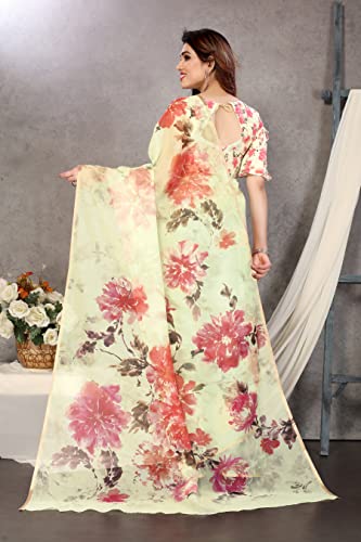 Image of MIRCHI FASHION Women Saree Organza Printed | Traditional Semi-Transparent Festive Sari with Unstitched Blouse Piece