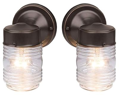 Design House 587311 Jelly Jar Classic 1-Light 2-Pack Indoor/Outdoor Wall Light with Clear Ribbed Glass for Entryway Porch Patio, Oil Rubbed Bronze
