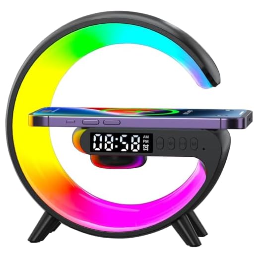 LED Atmosphere Lamp, Mini G Type Charging Ambient Lamp, Bedside Night Smart Light with Alarm Clock, 15W Charger, for Bedroom Home Decoration (Black Plug-in Type)