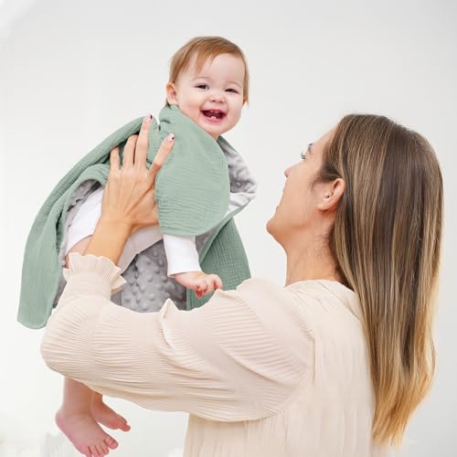 Image of Susurration Baby Blanket for Unisex Boys Girls, 2 Pack Soft Fluffy Crib Blankets with Muslin Cotton Front and Dotted Fleece Back, Receiving Blanket for Baby Newborn Infant, 30x40inch, Green&Cream