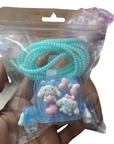 Image of Dezet for iPhone Charger 18-20W Cute Cartoon Charging Cable Protector Set for iPhone Fast Charging USB Cable with Protective Silicone Cover & Organizer Clip Stylish Design (Cimemaroll STYL 1ST)