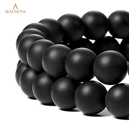 Image of BEADNOVA Black Matte Onyx Beads Natural Crystal Beads Stone Gemstone Round Loose Energy Healing with Crystal Stretch Cord for Jewelry Making (10mm, 36-38pcs)