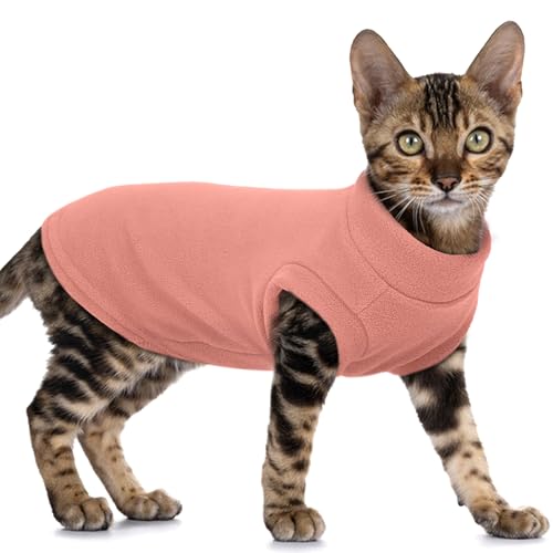 PUMYPOREITY Fleece Cat Vest, Thick Winter Shirt, Cold Weather Clothes, Soft Coat, Sweater for Cats, Pink, XL