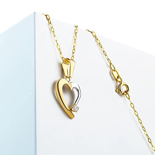 Collar Corazón Oro Blanco Amarillo Hipoalergénico 9KT 45 cm