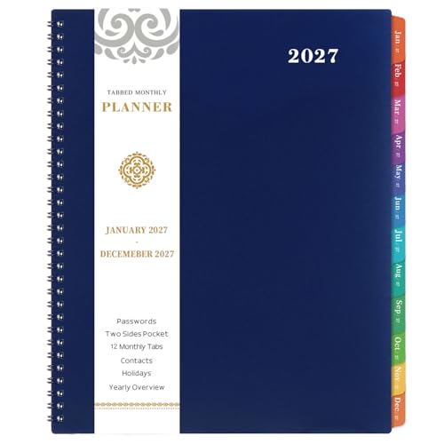 2027 Monthly Planner - 2027 Planner JAN 2027 - DEC 2027 Monthly Planner 2027 9 x 11 Monthly Calendar Planners with Spiral Binding Tabs Pocket Perfect for Office School Home Use - Blue