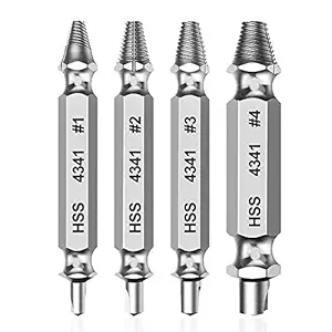 Sirius&Co Steel HSS 4341 Damaged Screw Extractor Set for Easily Remove Stripped and Broken Screws, Bolt (Silver) - 4 Pieces