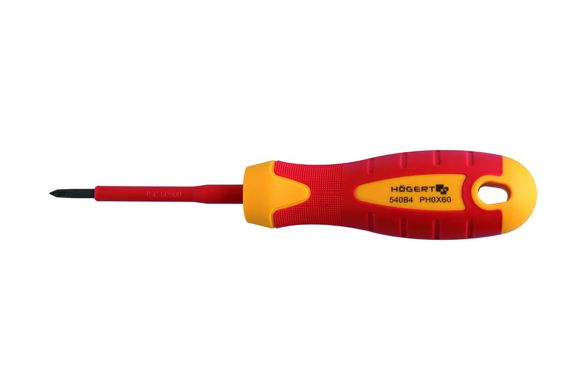 HÖGERT TECHNIK 1 x Phillips Screwdriver PZ1 80 mm, Screwdriver 1000 V Hand Screwdriver, stal S2, Red/Yellow Insulated 1000 V 1stk. 80mm PZ1