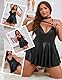 comeondear Lederkleid Damen Elegant PU Leder Mini Kleid Schwarz Partykleid Große Größen Minikleid Kurz Babydoll Dessous für Mollige Frauen Lingerie Women Schwarz,3XL