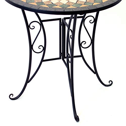 Wohaga Mosaiktisch halbrund 70x35cm Balkontisch Gartentisch Beistelltisch Bistrotisch Eisen Keramik Schwarz/Grau/Grün… – Bild 3