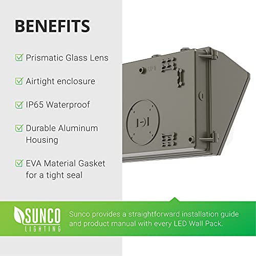 Sunco Led Wall Pack Light Outdoor 80W Commercial Grade Outside Security Warehouse Parking Lot Lighting, 5000K Daylight, 7600 Lm, 120-277V Hard Wired, Waterproof, Etl #TOP6