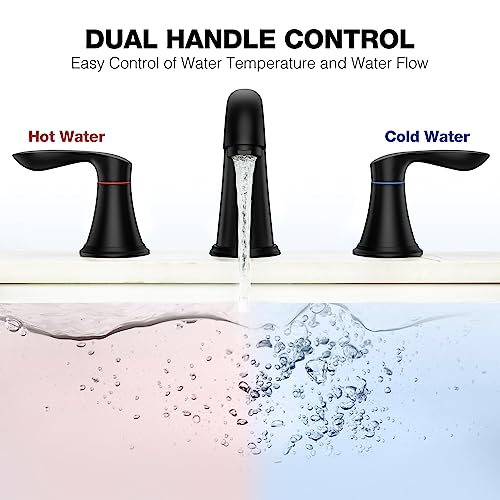 Bathroom Faucet, 8 Inch Bathroom Faucets for Sink 3 Hole, Widespread Matte Black Bathroom Faucet with Pop up Drain and cUPC Lead-Free Hose (Matte Black)