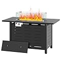 Aoxun 44 Inch Propane Fire Pit 50,000 BTU Outdoor Gas Fire Table with Waterproof Cover Rectangular Steel Firepit Table with Lid and Lava Rock for Outdoor, Patio, Backyard