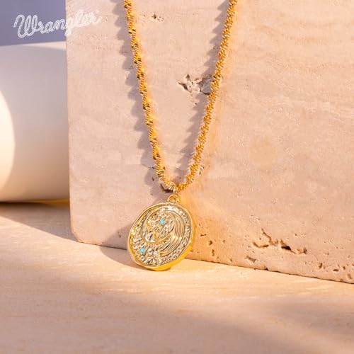 Montana West x Wrangler Gold Plated Pendant Necklace for Women, 18k Gold Plated Lightweight Chain Dainty Jewelry4